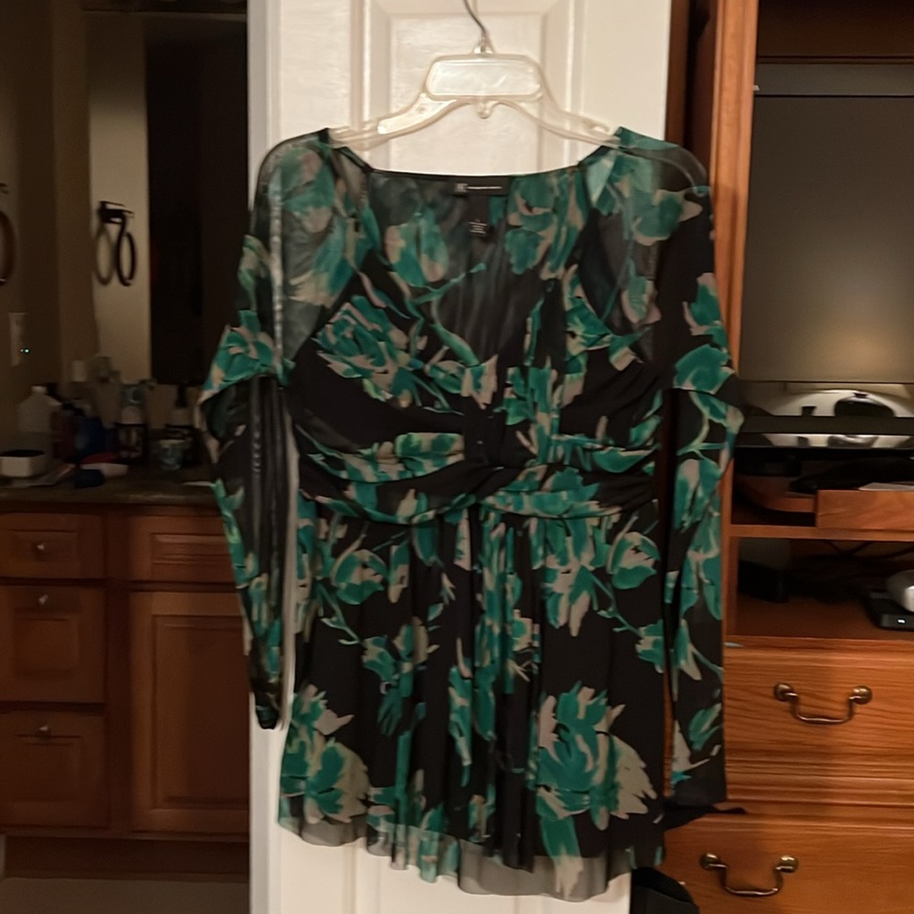 INC International Concepts Black and Green Floral Blouse